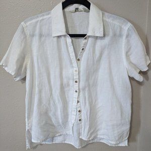 J. Jill White Linen Cropped Button-up